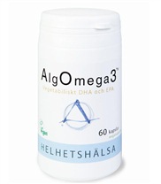 AlgOmega3 fr�n Helhetsh�lsa. Helhetsh�lsas AlgOmega �r ett tillskott med omega 3, utvunnet fr�n alger. Intressant f�r dig som �r vegan.