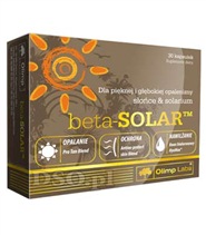 Beta-Solar fr�n Olimp. Tillskott med syfte att st�rka pigment och ge en mer l�ngvarig solbrun effekt.