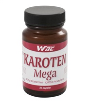 Betakaroten Mega fr�n WNT. Kraftig antioxidant som &auml;ven ger kroppen en gulbrun nyans, vilket ger intryck av en fr&auml;sch solbr&auml;nna.