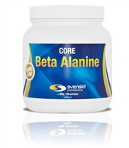 Core Beta Alanine fr�n Svenskt Kosttillskott. Beta alanin kan buffra det intracellul�ra omr�det i muskeln med f�ljd f�rb�ttrad mj�lksyratr�skel och prestationsf�rm�ga