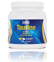 Core Taurine fr�n Svenskt Kosttillskott. Taurin �r ett popul�rt tillskott som anv�nds av atleter som vill �ka prestationsf�rm�gan, muskelvolymen och styrkan