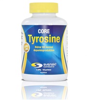Core Tyrosine fr�n Svenskt Kosttillskott. Tyrosin �r viktigt f�r normal produktion av adrenalin och dopamin.