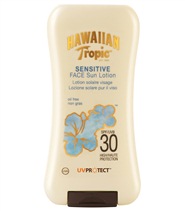 Sensitive Face Sun Lotion  fr�n Hawaiian Tropic. En lotion s�rskilt anpassad f�r den k�nsliga hyn i ansiktet. Inneh�ller ett avancerat bredspektrumfilter som absorberar UV-str�larna totalt.
