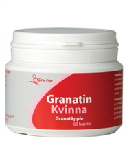 Granatin Kvinna fr�n Alpha Plus. Granatin Kvinna inneh�ller en av naturens starkaste antioxidanter. Produkten inneh�ller en kombination av Granat�pple, Broccoli och Tranb�r!