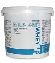 Milk and Whey fr�n Strength. Milk and Whey best�r till 40% av ultrafiltrerat vassleprotein vilket �r det protein med�det h�gsta biologiska v�rdet.
