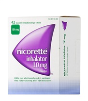 Nicorette Inhalator, 10 mg fr�n Nicorette. Nicorett inhalator inneh�ller 10 mg nikotin. Motverkar obehag och abstinensbesv�r osakat av tobak!