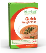 Quick Weightloss Soup fr�n Nutrilett. Nutriletts soppa �r ett pulver som r�rs ut i varmt vatten. Sopporna finns i tv� goda smaker och inneh�ller bara 116 kalorier.