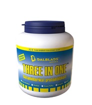 Three in One från Dalblads. Storsäljaren från Dalblads. Ett tre i ett protein uppbyggt av högklassigt vassle, kasein och äggprotein.