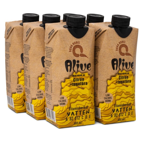 Aqua Nobel Vitaminberikat Källvatten Alive, Citron & Ingefära, 6-pack