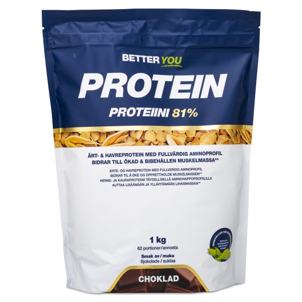 Better You Ärt & Havreprotein, Choklad, 1 kg | Träningstillskott - Proteinpulver - Veganskt Protein | Gymkraft