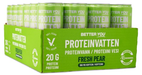 Miniatyrbild Better You Proteinvatten m Koffein 180 mg, Fresh Pear, 24-pack