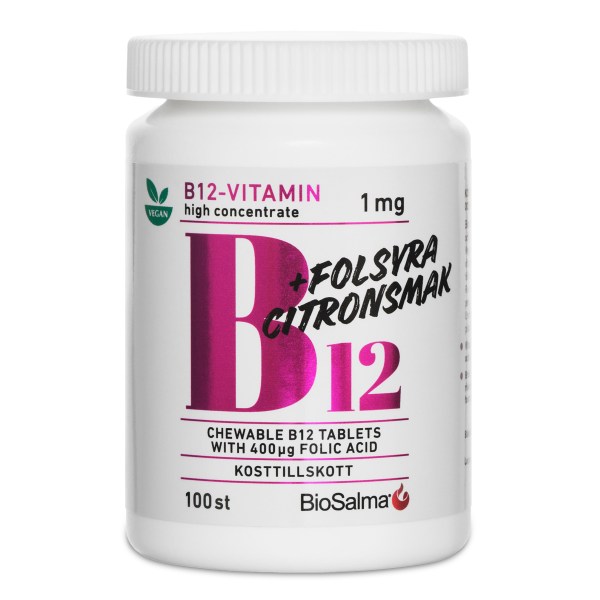 BioSalma B12-vitamin 1mg + Folsyra , 100 tabl | Vitamin & Mineraltillskott - Vitaminer - B-vitamin | Gymkraft