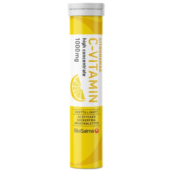 BioSalma C-vitamin 1000 mg, Citron, 20 brustabl | Vitamin & Mineraltillskott - Vitaminer - C-vitamin | Gymkraft