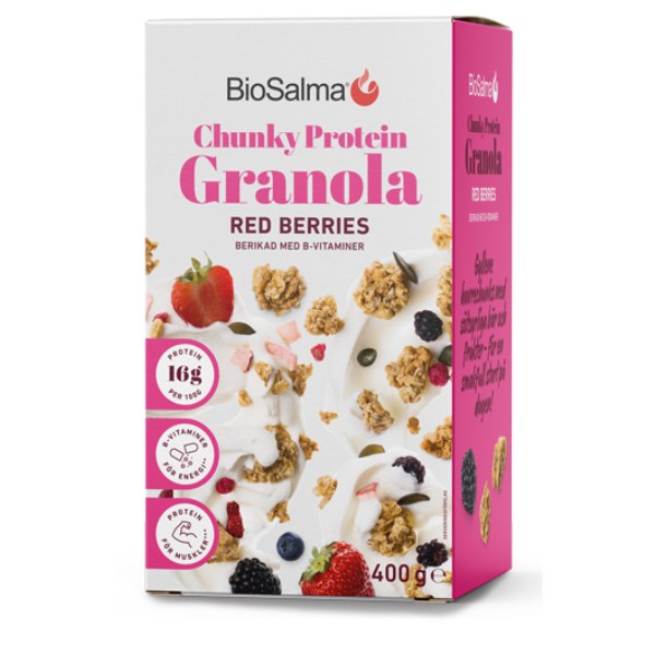 BioSalma Chunky Protein Granola, Red Berries, 400 g | Livsmedel - Till Skafferiet - Mysli, Gröt & Flingor | Gymkraft