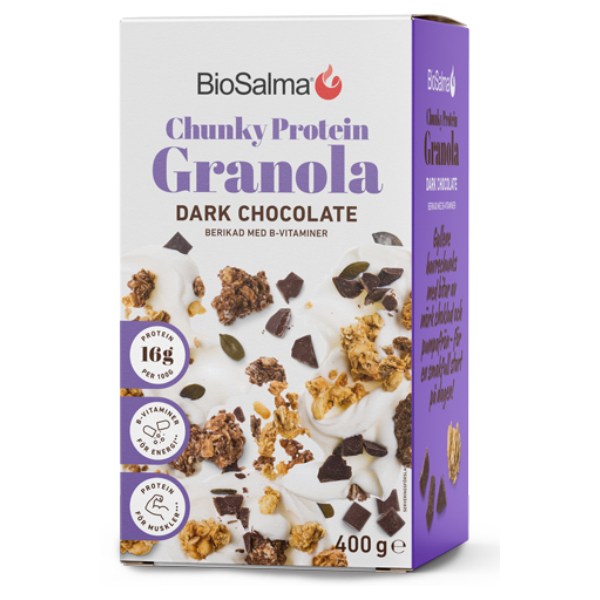 BioSalma Chunky Protein Granola, Dark chocolate, 400 g | Livsmedel - Till Skafferiet - Mysli, Gröt & Flingor | Gymkraft