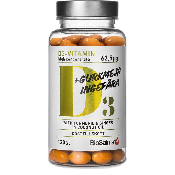 BioSalma D3 62,5 ug + Gurkmeja Ingefära, 120 kaps | Vitamin & Mineraltillskott - Vitaminer - D-vitamin | Gymkraft