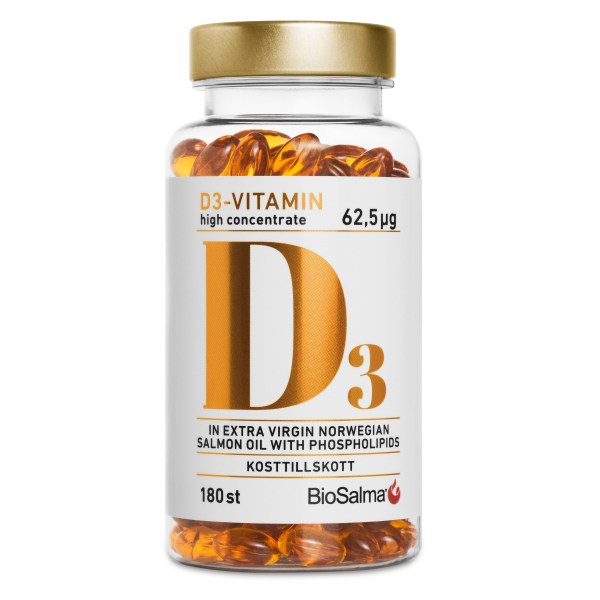 BioSalma D3-vitamin 62,5 ug High Concentrate, 180 kaps | Vitamin & Mineraltillskott - Vitaminer - D-vitamin | Gymkraft