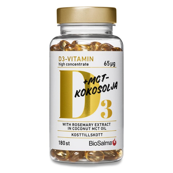 BioSalma D3-vitamin 65 ug MCT-kokosolja, 180 kaps | Vitamin & Mineraltillskott - Vitaminer - D-vitamin | Gymkraft
