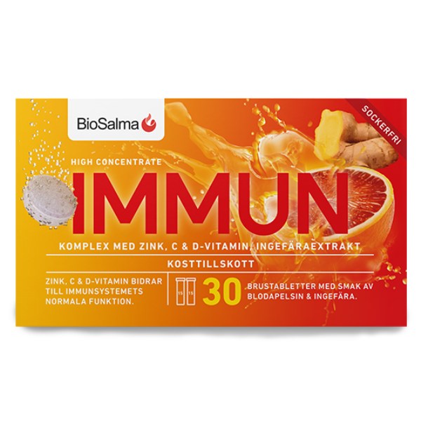 BioSalma Immun C+D-vitamin Zink, Blodapelsin & Ingefära, 30 brustabletter | Vitamin & Mineraltillskott - Vitaminer - Multivitamin | Gymkraft
