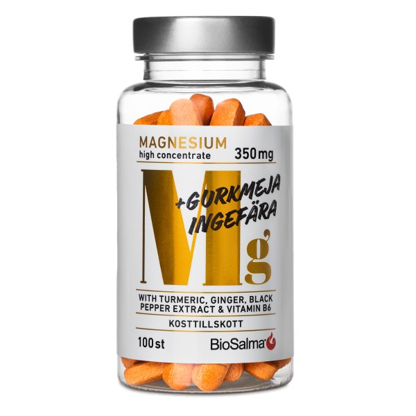 BioSalma Magnesium 350 mg + Gurkmeja Ingefära, 100 tabl | Vitamin & Mineraltillskott - Mineraler - Magnesium | Gymkraft