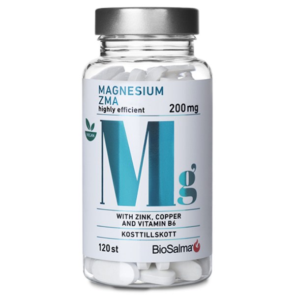 BioSalma Magnesium ZMA 200 mg, 120 tabl | Vitamin & Mineraltillskott - Mineraler - Magnesium | Gymkraft