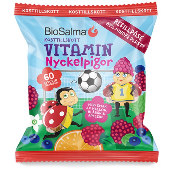 BioSalma Multivitamin Nyckelpiga, Hallon/Blåbär/Apelsin, Refill - 60 Gummies | Vitamin & Mineraltillskott - Vitaminer - Multivitamin | Gymkraft
