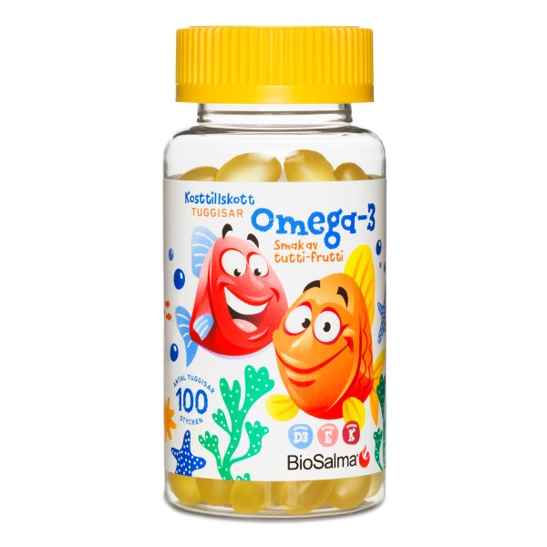 BioSalma Omega-3 + D-vitamin, Tutti frutti, 100 Tuggisar | Hälsa - Omega-fettsyror - Omega-3 | Gymkraft