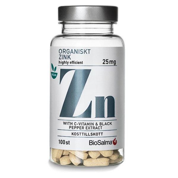 BioSalma Organiskt Zink 25mg, 100 tabl | Vitamin & Mineraltillskott - Mineraler - Zinktillskott | Gymkraft