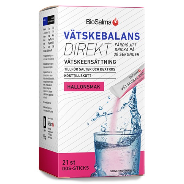 BioSalma Vätskebalans Direkt, Hallonsmak, 21 dos-sticks | Träningstillskott - Under Träning - Vätskeersättning | Gymkraft