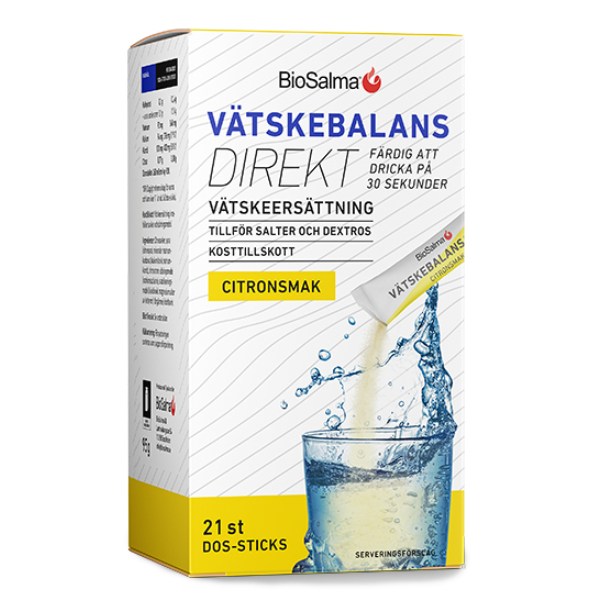 BioSalma Vätskebalans Direkt, Citronsmak, 21 dos-sticks | Träningstillskott - Under Träning - Vätskeersättning | Gymkraft