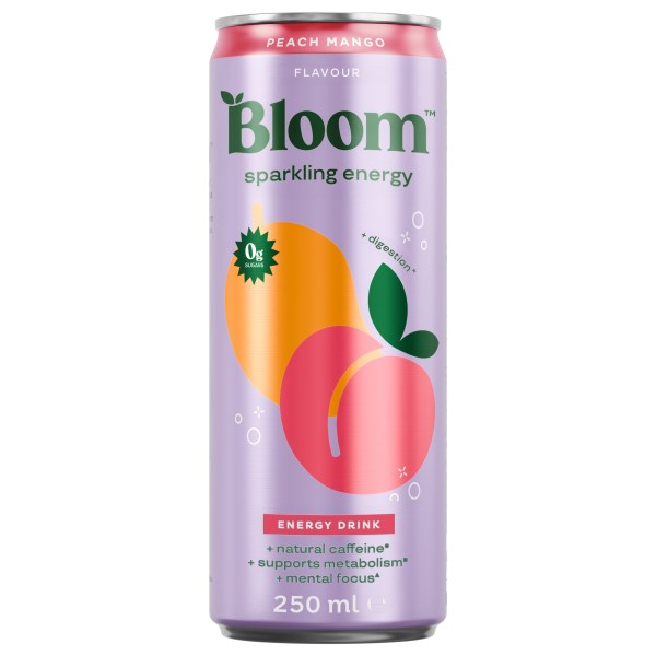 BLOOM Sparkling Energy, Peach Mango, 250 ml