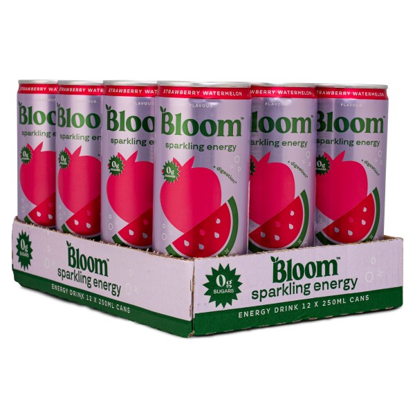 BLOOM Sparkling Energy, Strawberry Watermelon, 12-pack