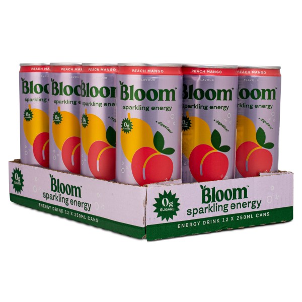 BLOOM Sparkling Energy, Peach Mango, 12-pack