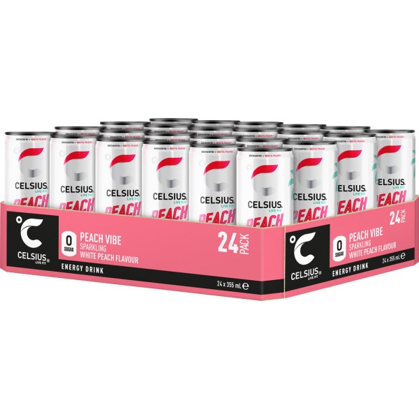 Celsius, Peach Vibe kolsyrad, 24-pack