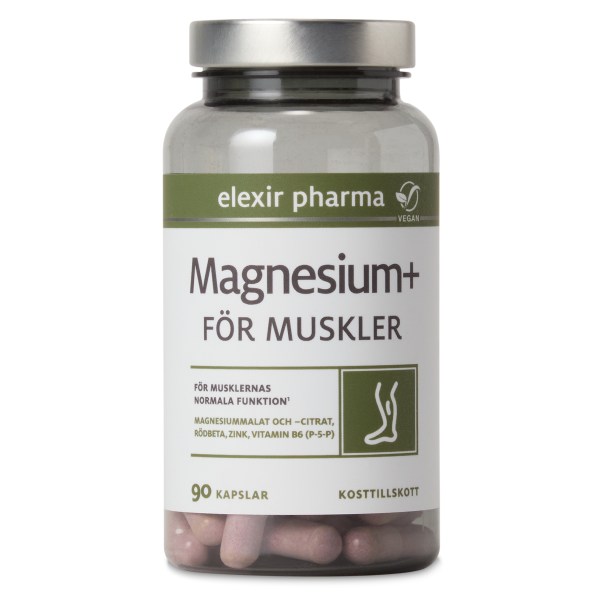 Elexir Pharma Magnesium+ För muskler, 90 kaps | Vitamin & Mineraltillskott - Mineraler - Magnesium | Gymkraft