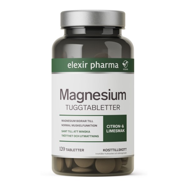 Elexir Pharma Magnesium Tuggtablett, 120 tuggtabletter | Vitamin & Mineraltillskott - Mineraler - Magnesium | Gymkraft