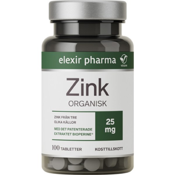 Elexir Pharma Zink Organisk, 100 tabl | Vitamin & Mineraltillskott - Mineraler - Zinktillskott | Gymkraft