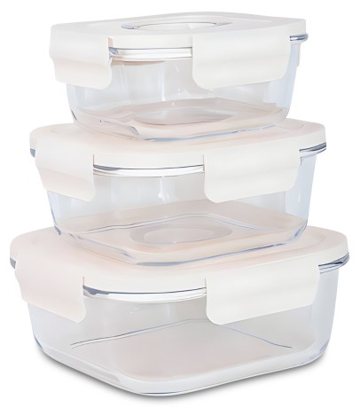 Miniatyrbild Foodecobox Vakuum Matlda i Glas 3  i 1 Set, Kvadrat, Vit