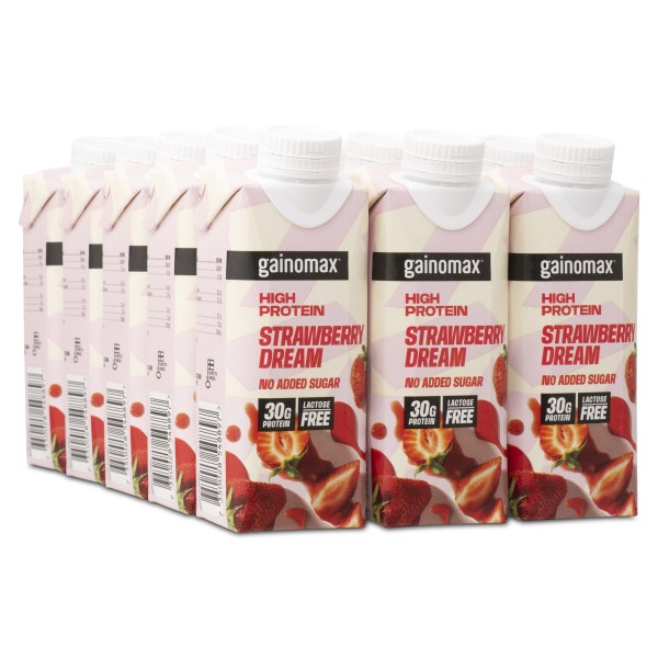 Gainomax High Protein Drink, Strawberry Dream, 15-pack | Träningstillskott - Efter Träning - Färdiga proteinshakes | Gymkraft