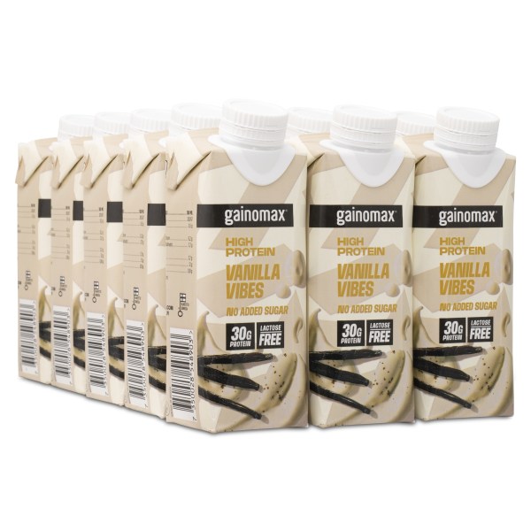 Gainomax High Protein Drink, Vanilla Vibes, 15-pack | Träningstillskott - Efter Träning - Färdiga proteinshakes | Gymkraft
