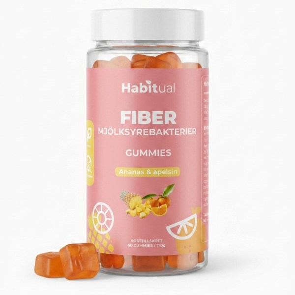 Habitual Fiber/Mjölksyrabakterie Gummies, Ananas & Apelsin, 60 Gummies