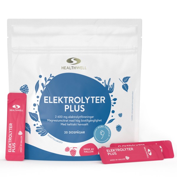 Healthwell Elektrolyter Plus, Hallon, 20-pack
