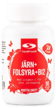 Miniatyrbild Healthwell Jrn, Folsyra, B12, 90 kaps