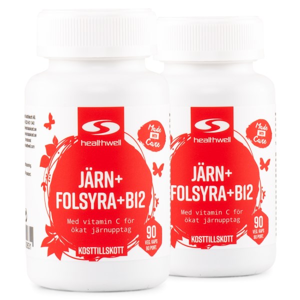Healthwell Järn, Folsyra, B12, 180 kaps