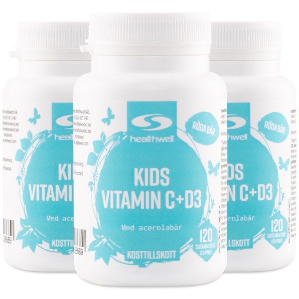 Healthwell Kids Vitamin C+D3, 360 tuggtabletter