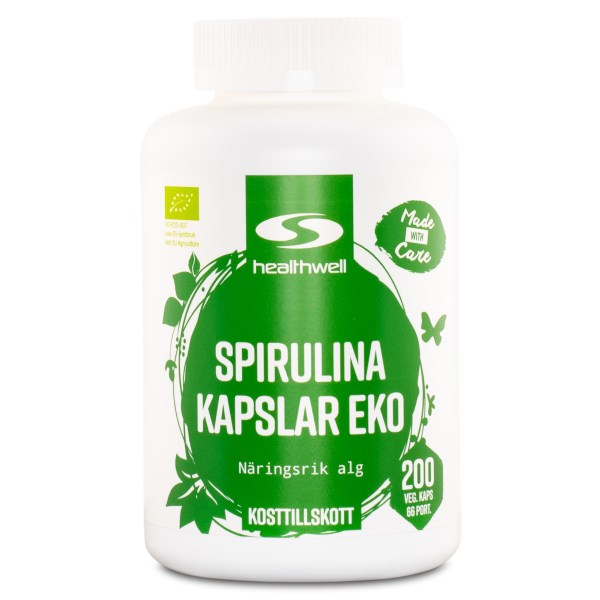 Healthwell Spirulina Kapslar EKO Näringsrik alg Svenskt Kosttillskott