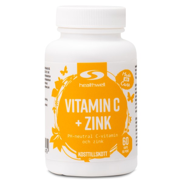 Healthwell Vitamin C + Zink, 60 kaps | Vitamin & Mineraltillskott - Mineraler - Zinktillskott | Gymkraft