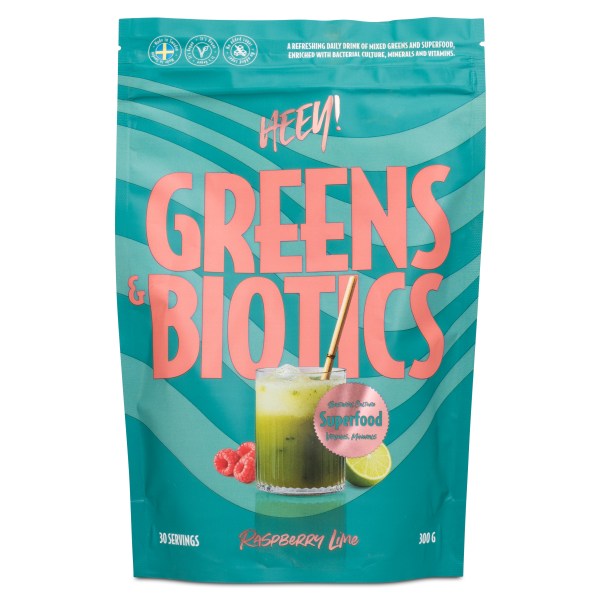 HEEY Greens & Biotics, Superfood + Probiotics, Hallon/Lime, 300 g | Hälsa - Detox - Näring & Greens | Gymkraft