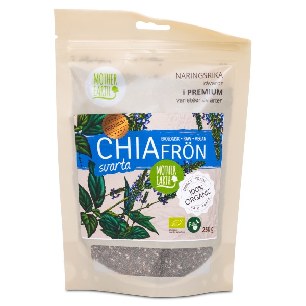 Mother Earth Chiafrön Svarta RAW & EKO, 250 g | Hälsa - Detox - Fibertillskott | Gymkraft