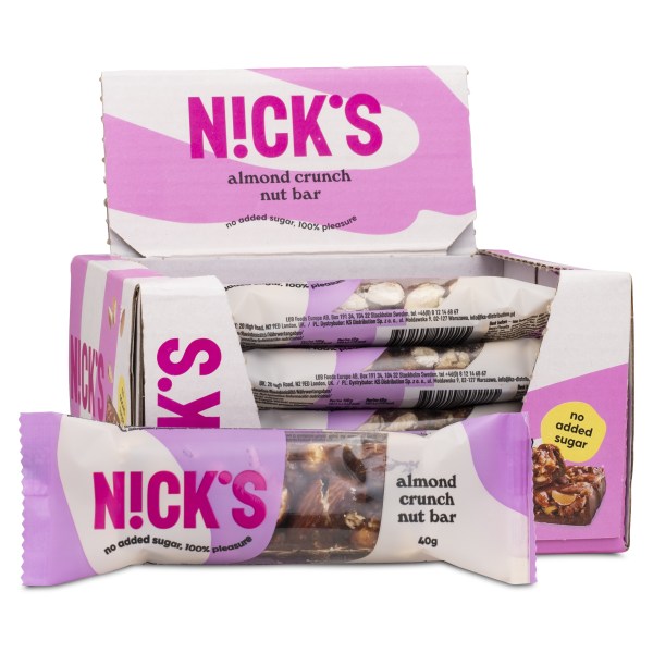 Nicks Nut Bar, Almond Crunch, 12-pack | Livsmedel - Färdiga mål & Mellanmål | Gymkraft